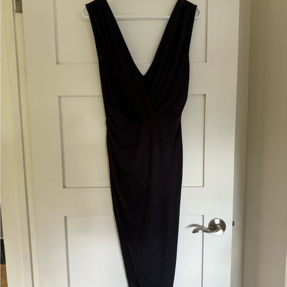 Low cut, high slit, velvet dress